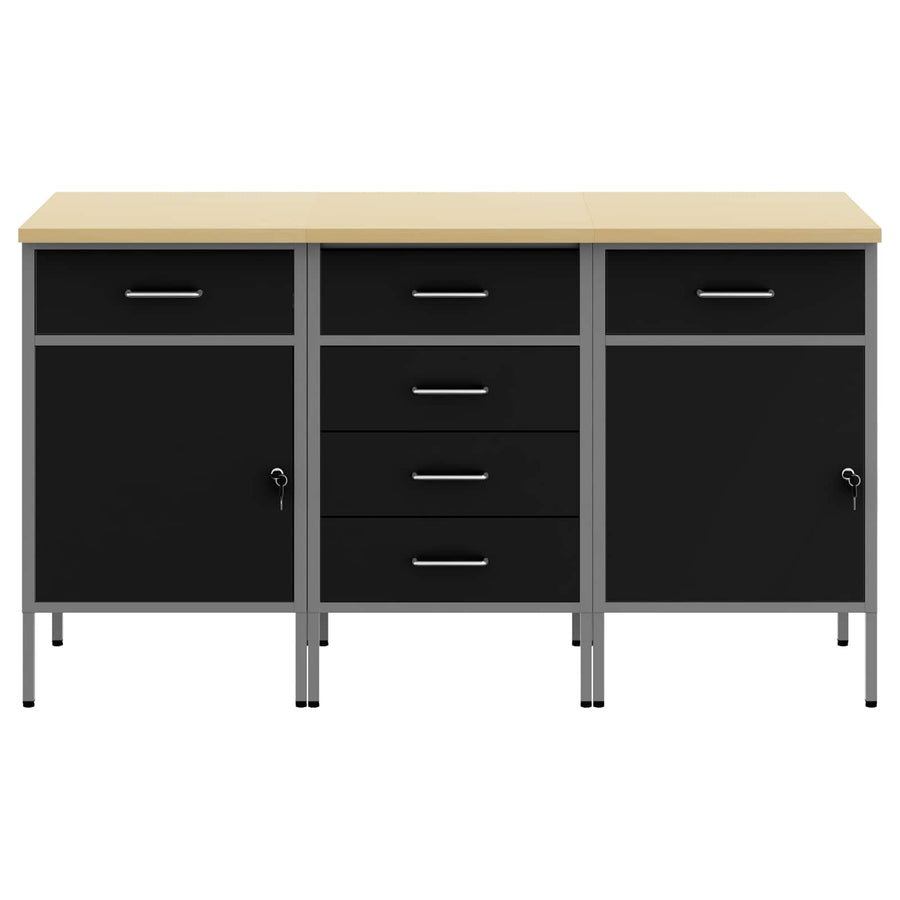 Work Cabinet with Drawer 3 pcs Black and Grey 150 x 55 x 85 cm