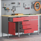 Work Cabinet with Drawer 3 pcs Red and Grey 150 x 55 x 85 cm