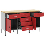 Work Cabinet with Drawer 3 pcs Red and Grey 150 x 55 x 85 cm - Top-Down View
