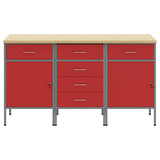 Work Cabinet with Drawer 3 pcs Red and Grey 150 x 55 x 85 cm - Rear View