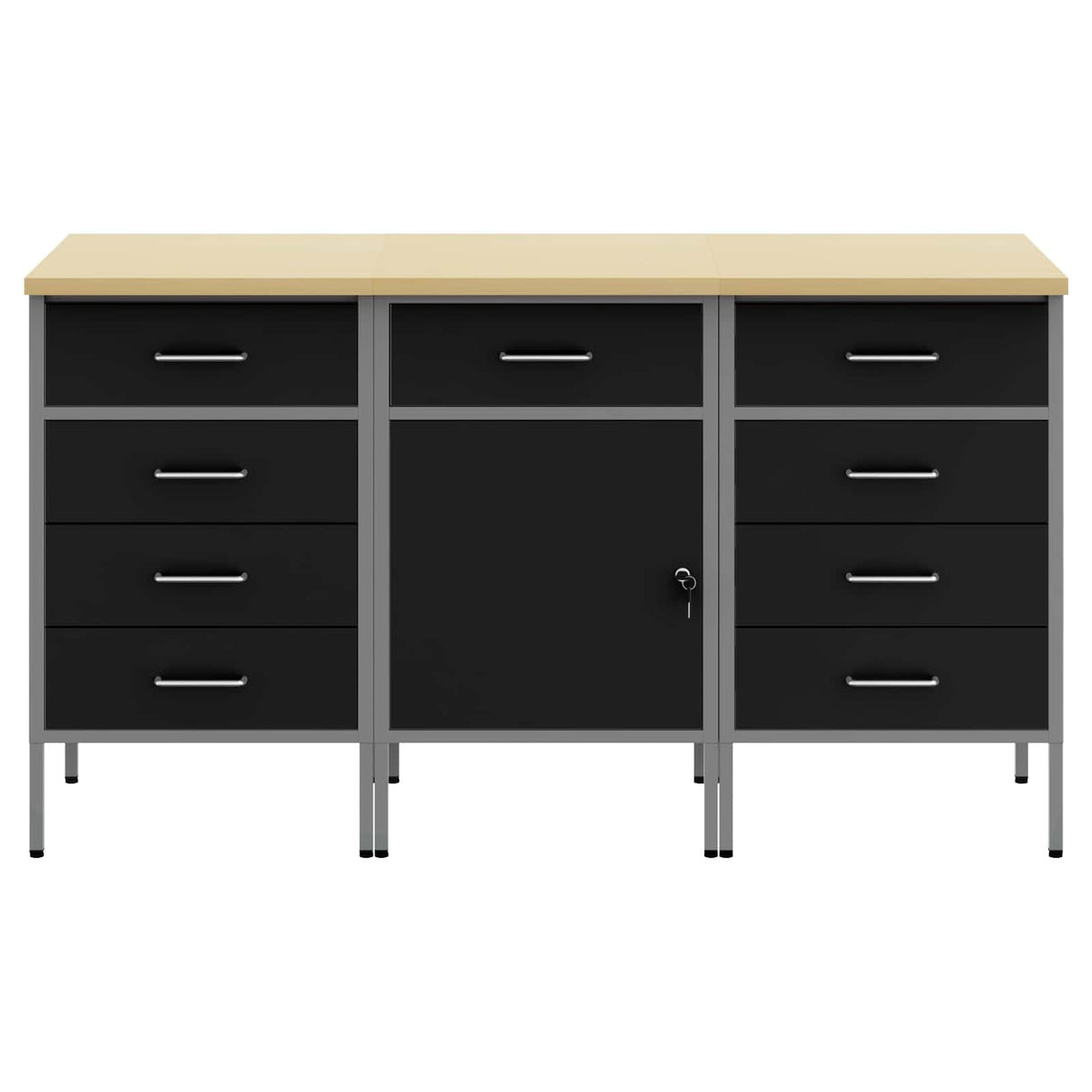 Work Cabinet with Drawer 3 pcs Black and Grey 150 x 55 x 85 cm