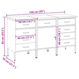 Work Cabinet with Drawer 3 pcs Black and Grey 150 x 55 x 85 cm - Close-Up Angle