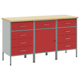 Work Cabinet with Drawer 3 pcs Red and Grey 150 x 55 x 85 cm - Front View