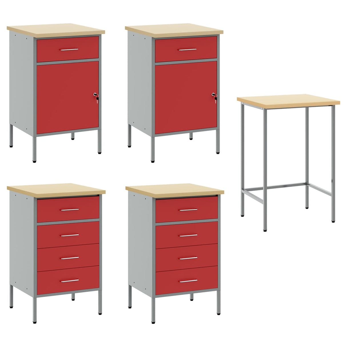 Work Cabinet with Drawer 3 pcs Red and Grey 150 x 55 x 85 cm