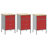 Work Cabinet with Drawer 3 pcs Red and Grey 150 x 55 x 85 cm