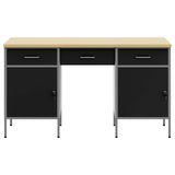 Work Cabinet with Drawer 3 pcs Black Engineered wood and steel