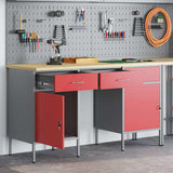 Work Cabinet 3 pcs Red and Grey Engineered wood and steel