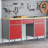Work Cabinet 3 pcs Red and Grey Engineered wood and steel
