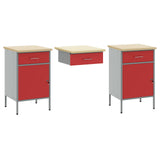 Work Cabinet 3 pcs Red and Grey Engineered wood and steel