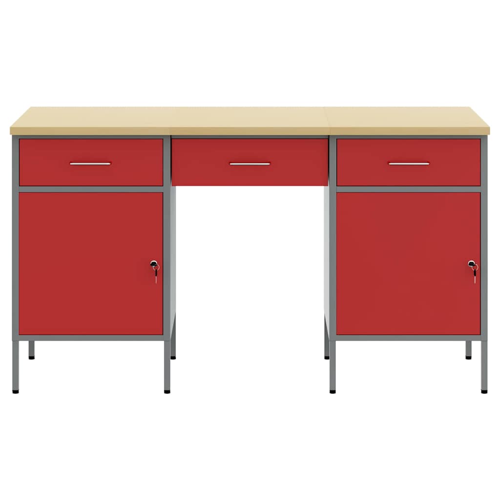 Work Cabinet 3 pcs Red and Grey Engineered wood and steel