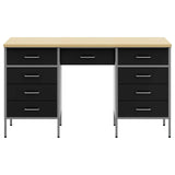Work Cabinet with Drawer 3 pcs Black Engineered wood and steel - Front View