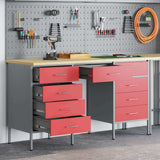 Work Cabinet with Drawer 3 pcs Red Engineered wood and steel