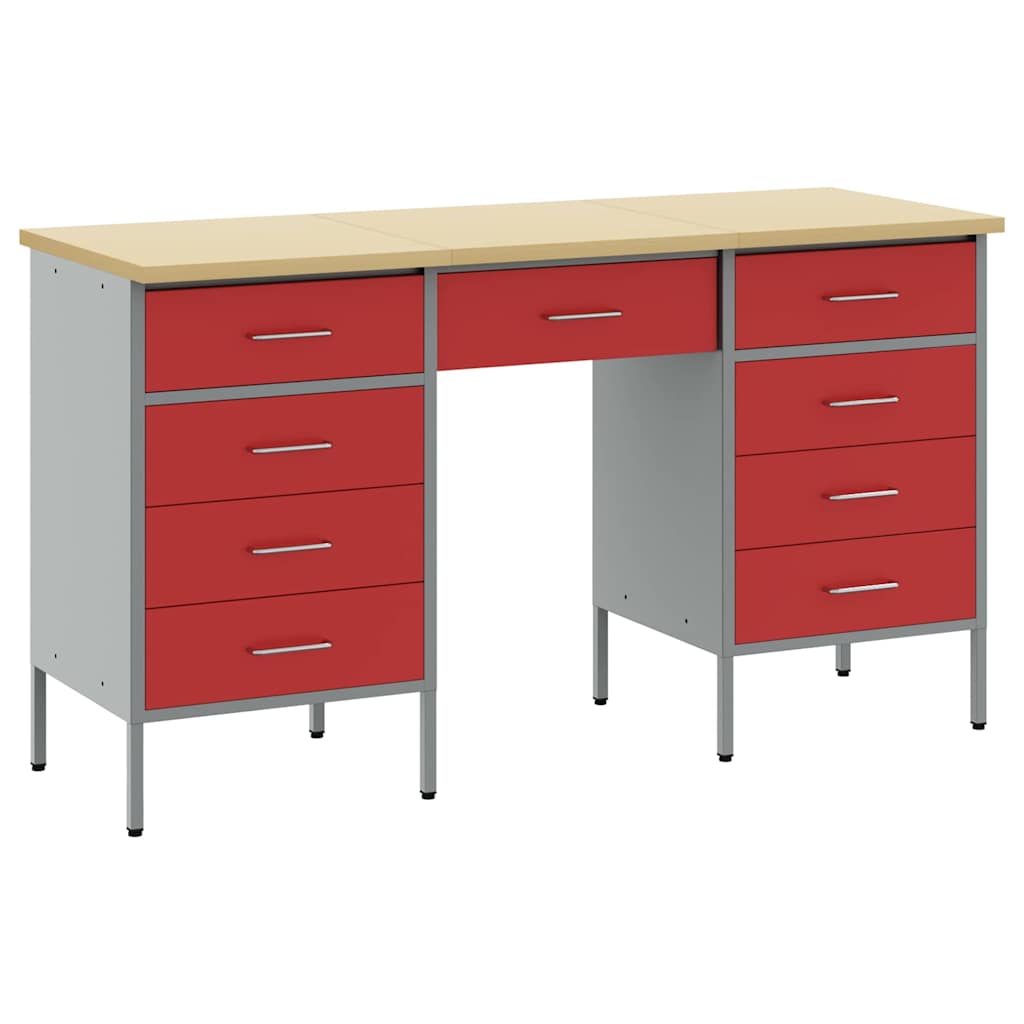 Work Cabinet with Drawer 3 pcs Red Engineered wood and steel