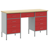 Work Cabinet with Drawer 3 pcs Red Engineered wood and steel - Front View