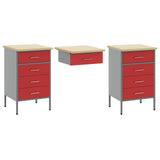 Work Cabinet with Drawer 3 pcs Red Engineered wood and steel