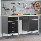 Work Cabinet with Drawer 3 pcs Black Engineered wood and steel - Side View