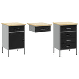 Work Cabinet with Drawer 3 pcs Black Engineered wood and steel - Top-Down View