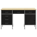 Work Cabinet with Drawer 3 pcs Black Engineered wood and steel