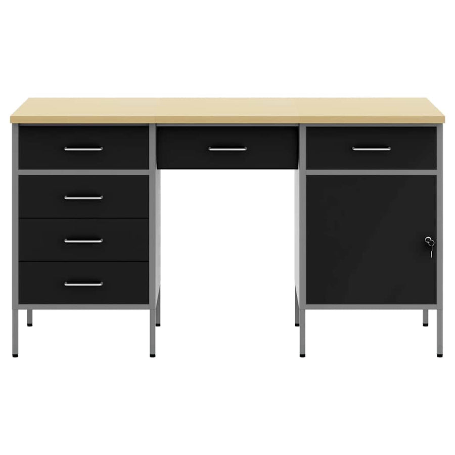 Work Cabinet with Drawer 3 pcs Black Engineered wood and steel