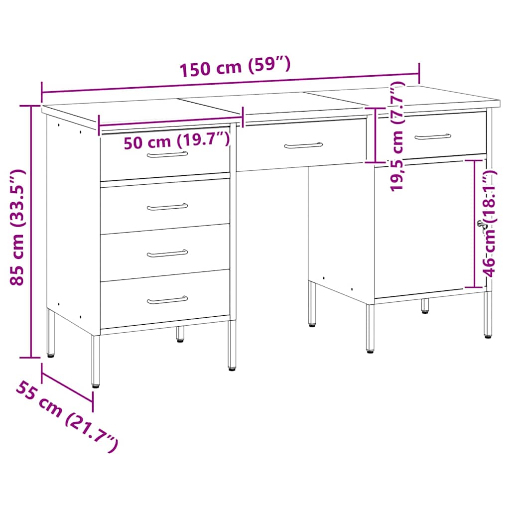 Work Cabinet with Drawer 3 pcs Black Engineered wood and steel