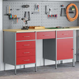 Work Cabinet with Drawer 3 pcs Red Engineered wood and steel