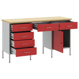 Work Cabinet with Drawer 3 pcs Red Engineered wood and steel - Side View