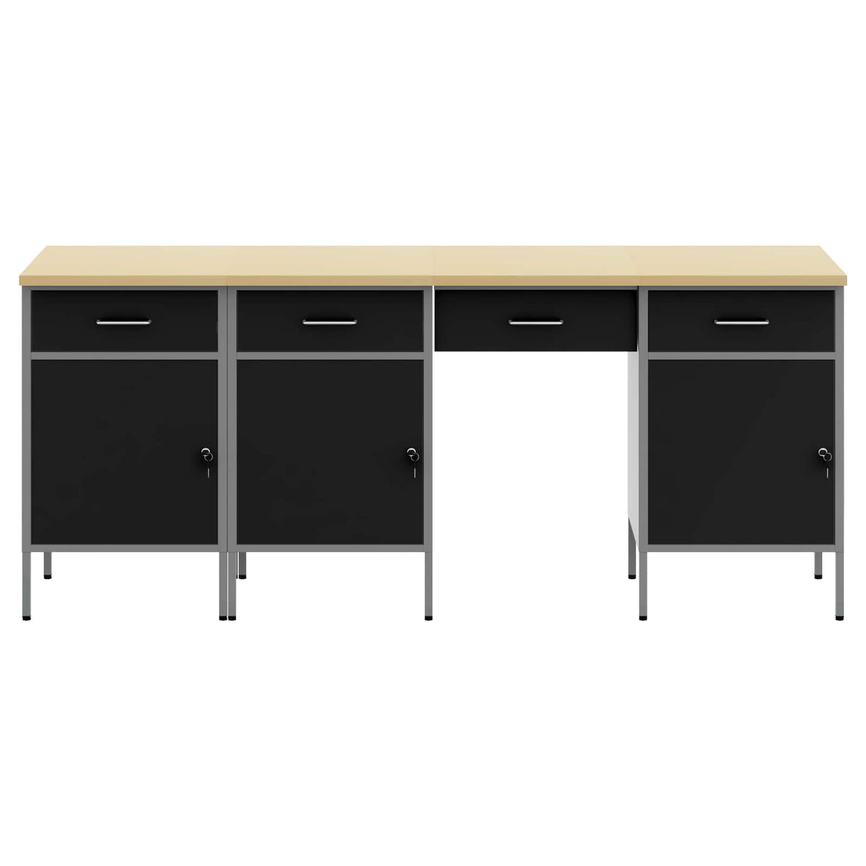 Work Cabinet with Drawer 4 pcs Black Engineered wood and steel