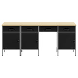 Work Cabinet with Drawer 4 pcs Black Engineered wood and steel - Front View