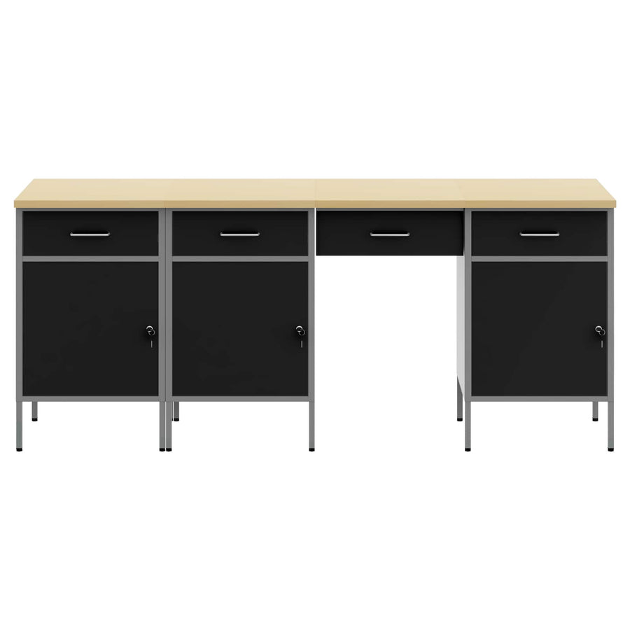 Work Cabinet with Drawer 4 pcs Black Engineered wood and steel