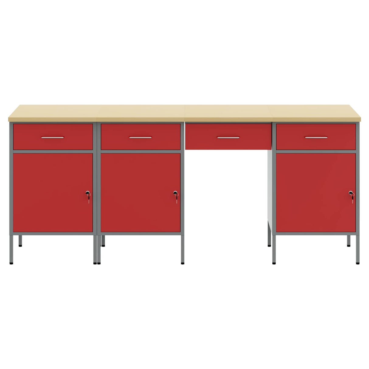 Work Cabinet with Drawer 4 pcs Red Engineered wood and steel