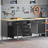 Work Cabinet with Drawer 4 pcs Black Engineered wood and steel