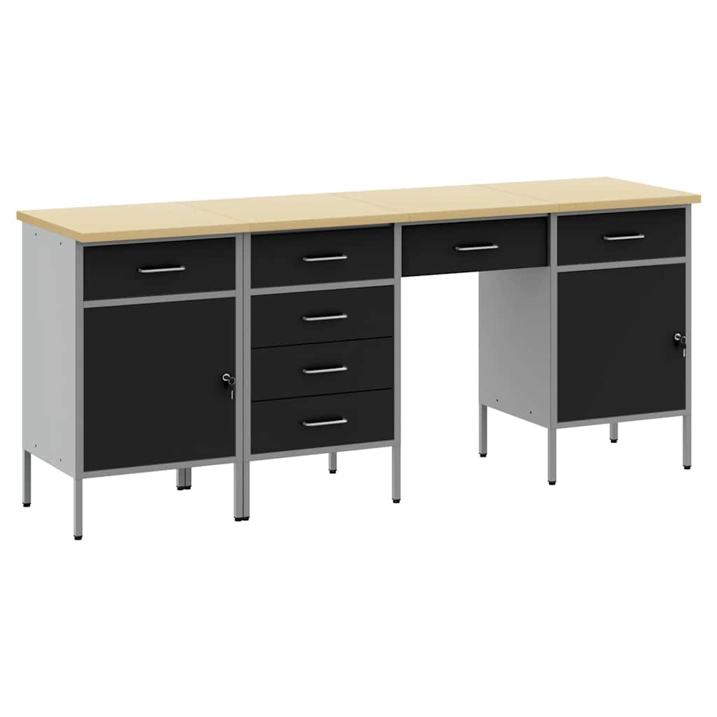 Work Cabinet with Drawer 4 pcs Black Engineered wood and steel