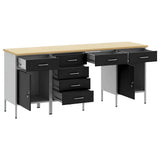 Work Cabinet with Drawer 4 pcs Black Engineered wood and steel