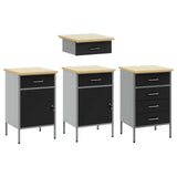 Work Cabinet with Drawer 4 pcs Black Engineered wood and steel