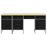 Work Cabinet with Drawer 4 pcs Black Engineered wood and steel