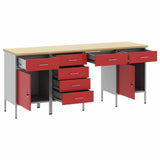 Work Cabinet with Drawer 4 pcs Red Engineered wood and steel - Front View