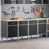 Work Cabinet with Drawer 4 pcs Black and Grey 200 x 55 x 85 cm