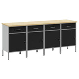 Work Cabinet with Drawer 4 pcs Black and Grey 200 x 55 x 85 cm - Front View