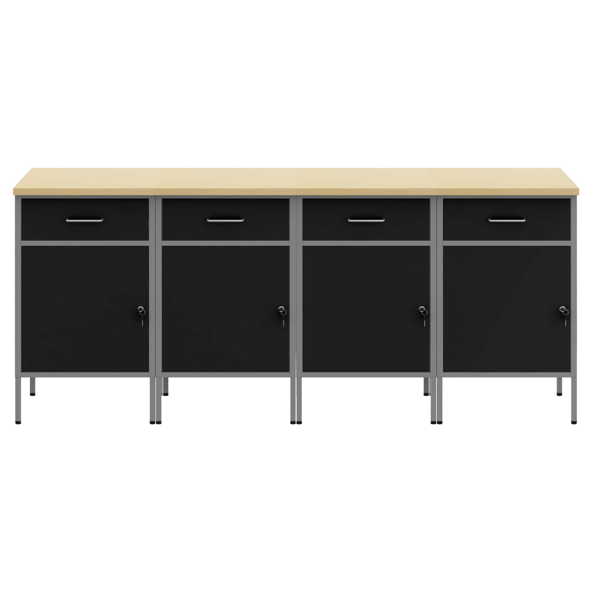 Work Cabinet with Drawer 4 pcs Black and Grey 200 x 55 x 85 cm