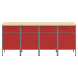 Work Cabinet with Drawer 4 pcs Red and Grey 200 x 55 x 85 cm - Side View