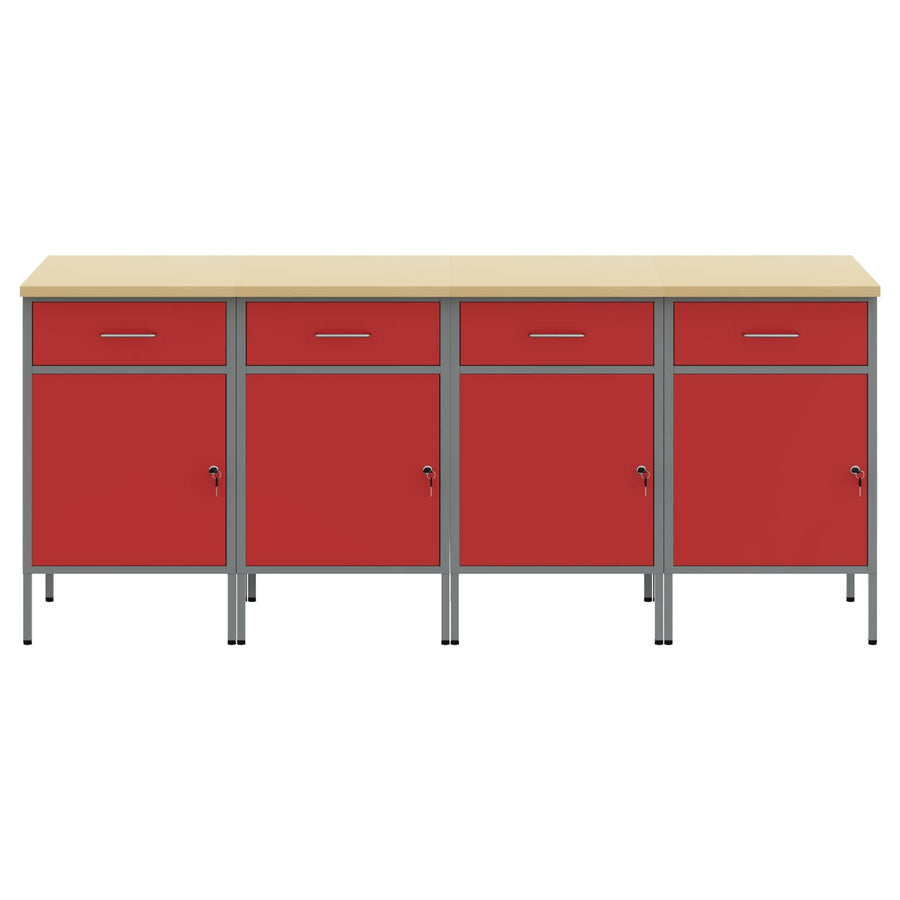 Work Cabinet with Drawer 4 pcs Red and Grey 200 x 55 x 85 cm