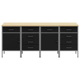 Work Cabinet with Drawer 4 pcs Black and Grey 200 x 55 x 85 cm - Front View