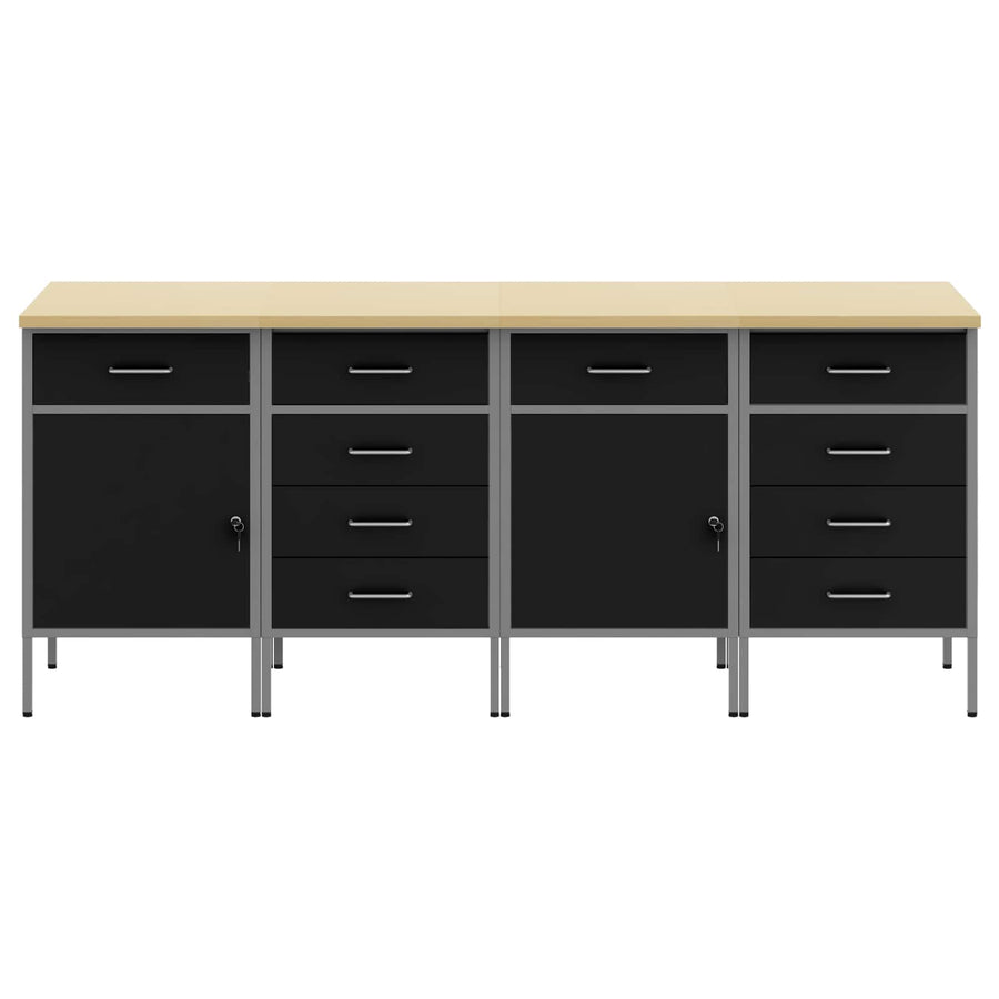 Work Cabinet with Drawer 4 pcs Black and Grey 200 x 55 x 85 cm