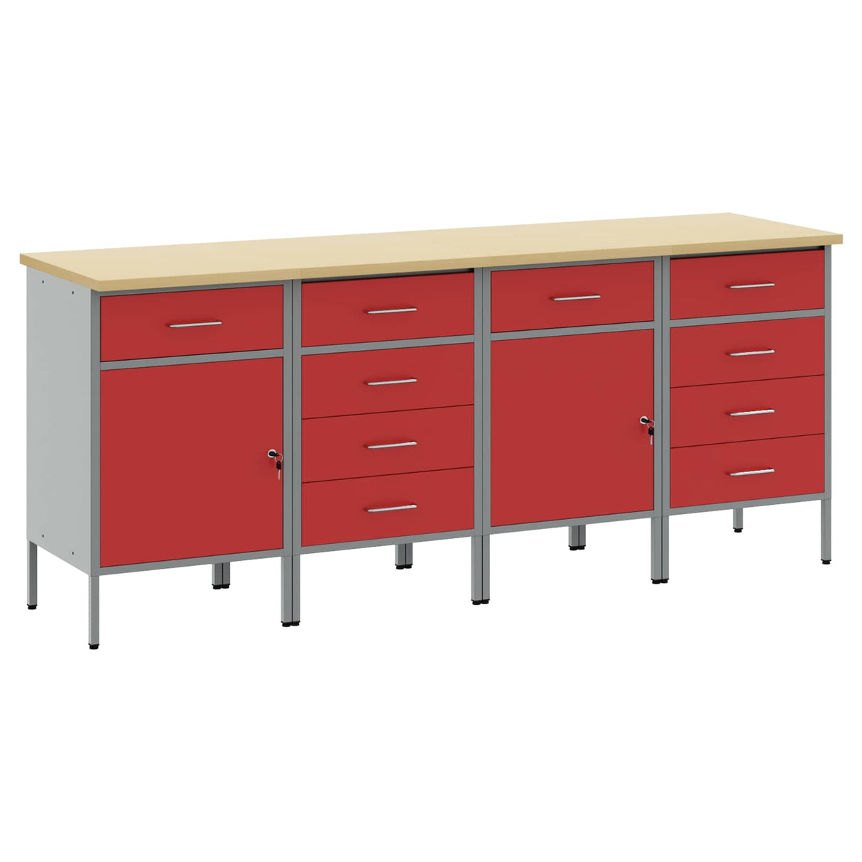 Work Cabinet with Drawer 4 pcs Red and Grey 200 x 55 x 85 cm