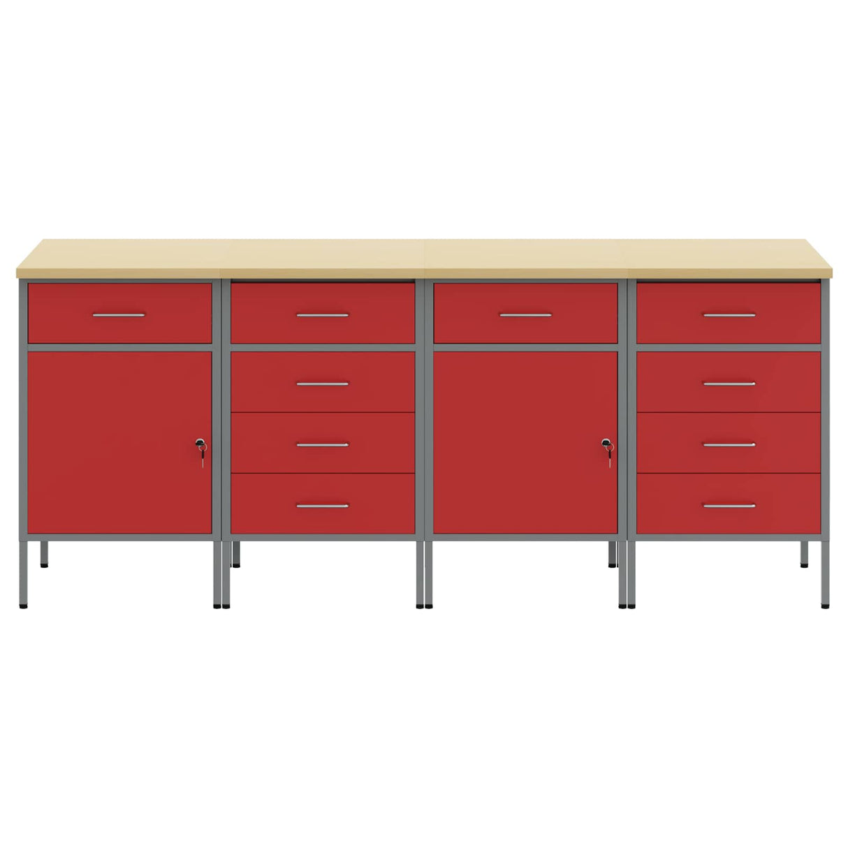 Work Cabinet with Drawer 4 pcs Red and Grey 200 x 55 x 85 cm
