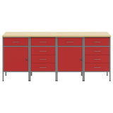 Work Cabinet with Drawer 4 pcs Red and Grey 200 x 55 x 85 cm - Front View