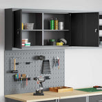 Tool Cabinet Set with Shelf 3 pcs Black Powder-Coated Steel