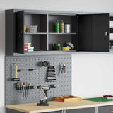 Tool Cabinet Set with Shelf 3 pcs Black Powder-Coated Steel - Top-Down View