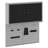Tool Cabinet Set with Shelf 3 pcs Black Powder-Coated Steel