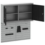 Tool Cabinet Set with Shelf 3 pcs Black Powder-Coated Steel